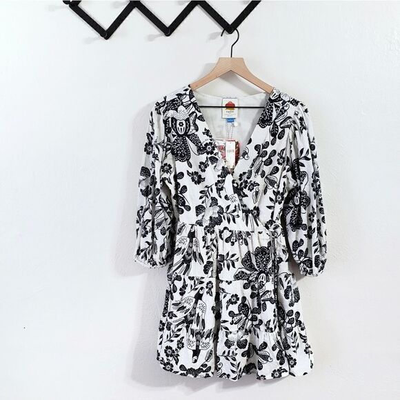Farm Rio X Anthropologie Printed Wrap Long Sleeve Mini Dress Size Medium NWT - Picture 5 of 10